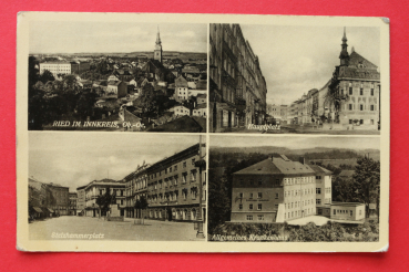 AK Ried im Innkreis / 1925-1940 / Mehrbildkarte / Hauptplatz / Stelzhammerplatz / Allgemeines Krankenhaus / Oberösterreich